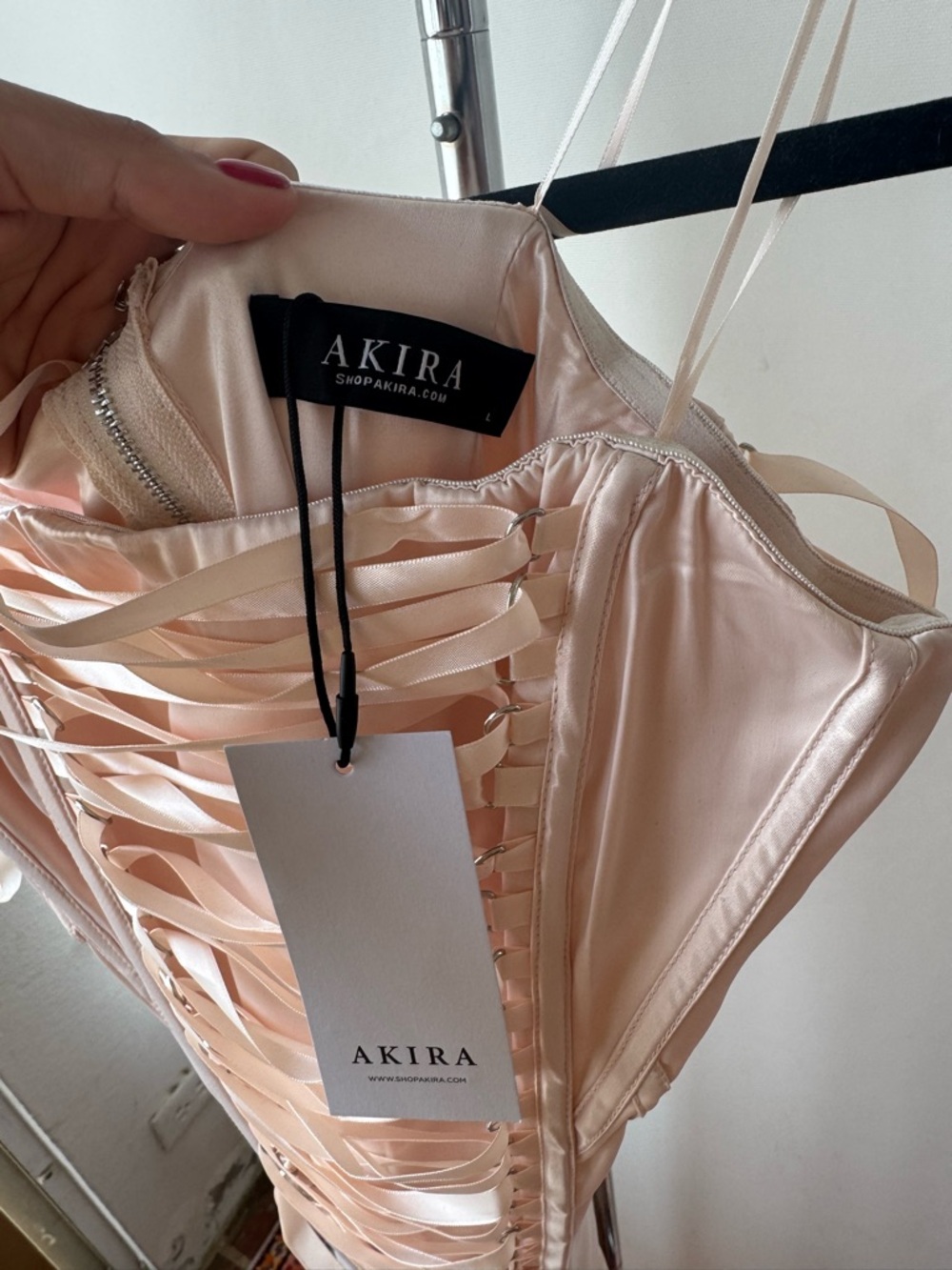 AKIRA Blush Pink Lace-Up Corset & Sheer Embroidered Skirt Set FEATHER BALLERINA - Picture 5 of 5